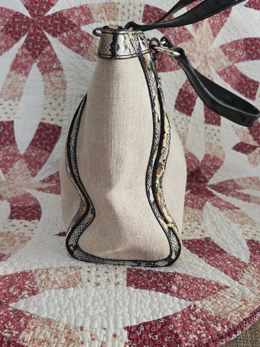 Versace Jeans Collection Beige Denim Shoulder bag with Black Snake-Trim - Picture 8 of 13